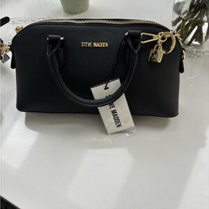 Steve Madden Black Satchel with Gold Accents brand new